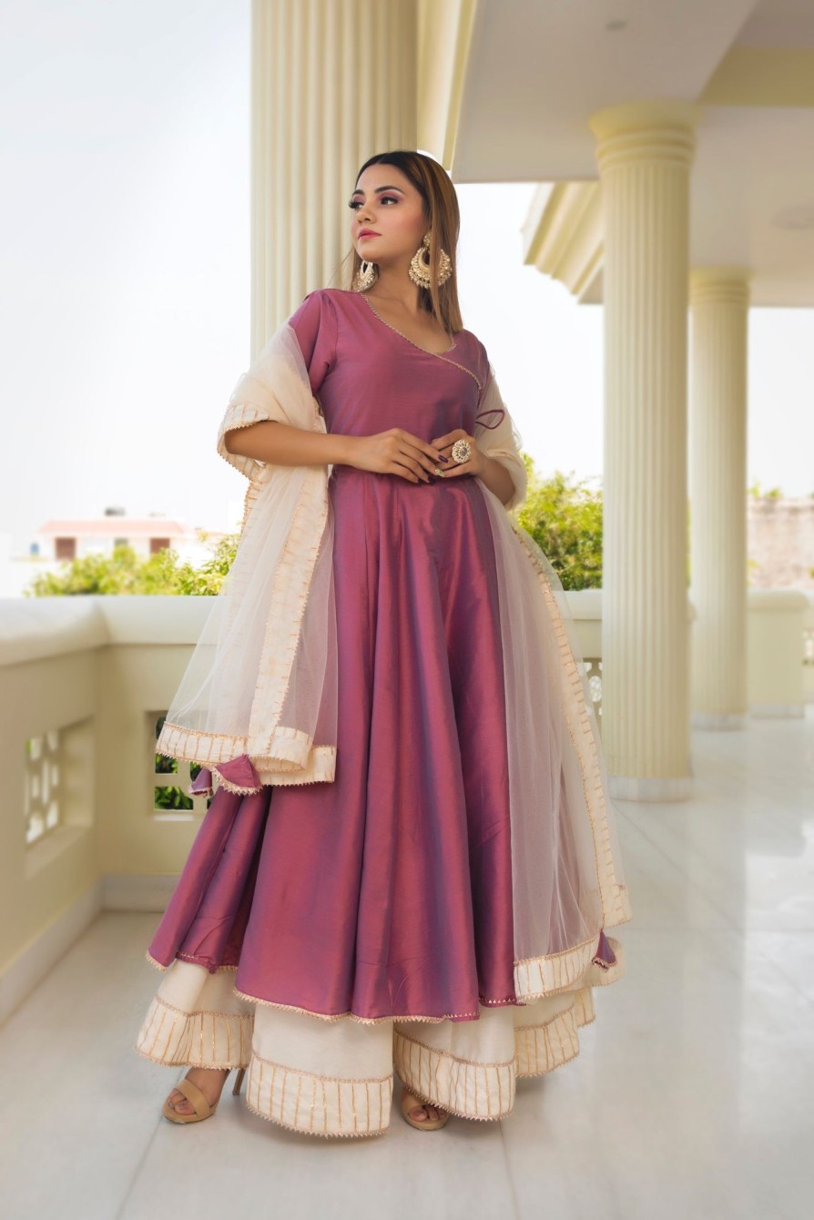 Women Pomcha Jaipur | Women'S Cotton Silk Purple Angrakha - Pomcha Jaipur