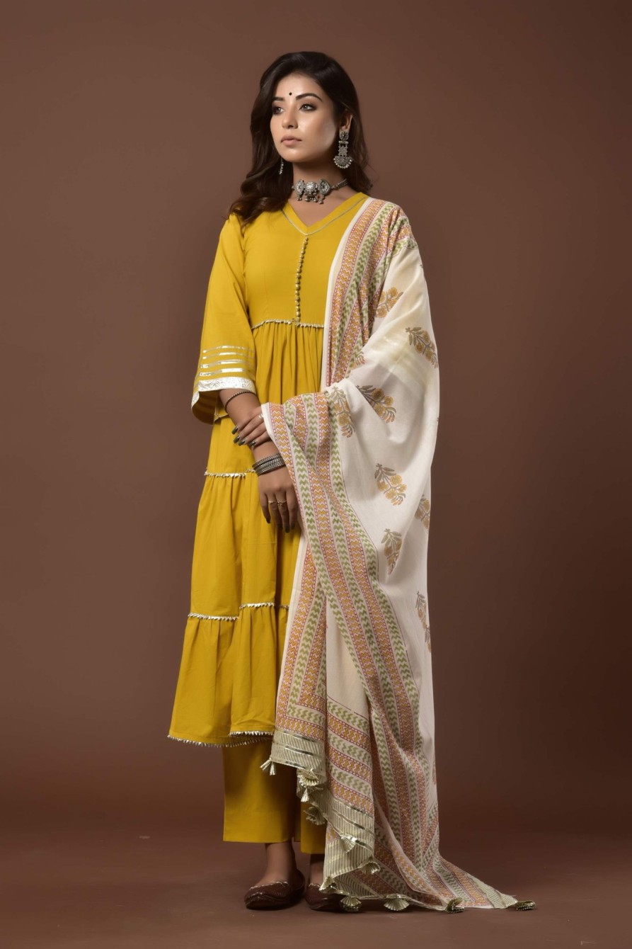 Women Kiswah | Women'S Parzia Haldi Suit Set - Kiswah Mustard