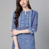 Women Wahe-NOOR | Women'S Blue U0026 White Printed Tunic - Wahe-Noor