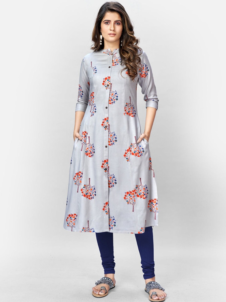 Women Vbuyz | Women'S Grey Rayon Kurta By Vbuyz (1Pc)