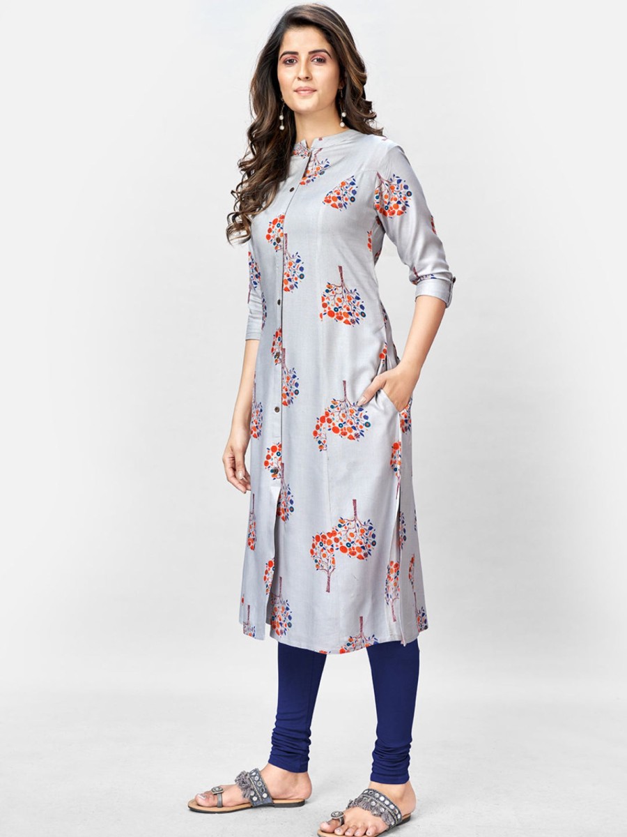 Women Vbuyz | Women'S Grey Rayon Kurta By Vbuyz (1Pc)