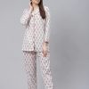 Women NOZ2TOZ | Women'S White Printed Cotton Night Suit - Noz2Toz