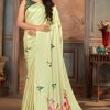 Women Monjolika | Women'S Monjolika Fashion Pastel Green Color Satin Digital Print Saree - Monjolika