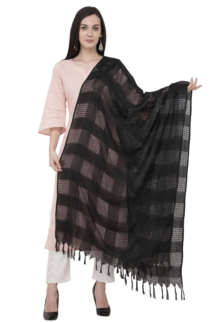 Women AR Silks | A R Silk Window Square Regular Dupatta Color Dupatta Or Chunni Black