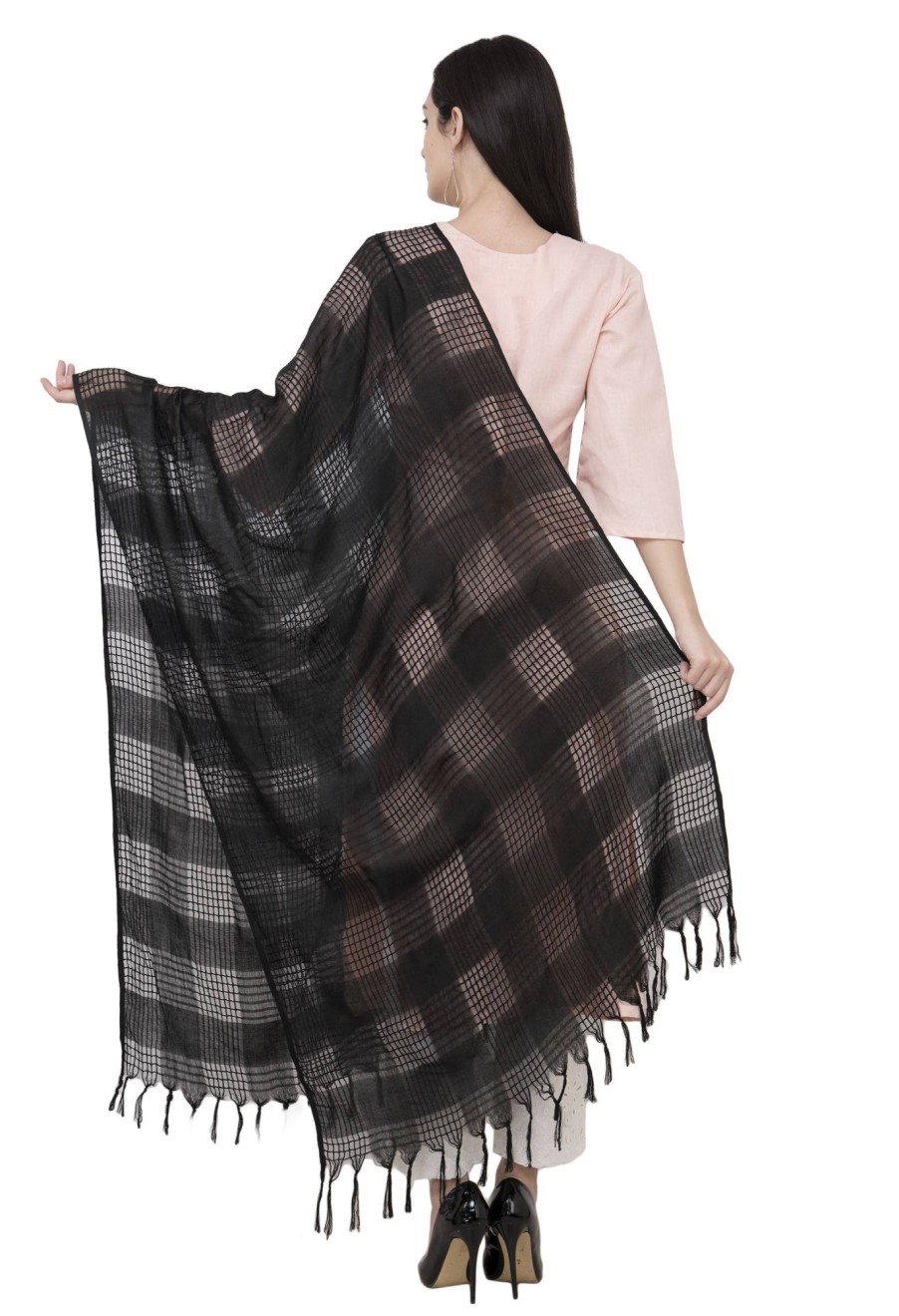 Women AR Silks | A R Silk Window Square Regular Dupatta Color Dupatta Or Chunni Black