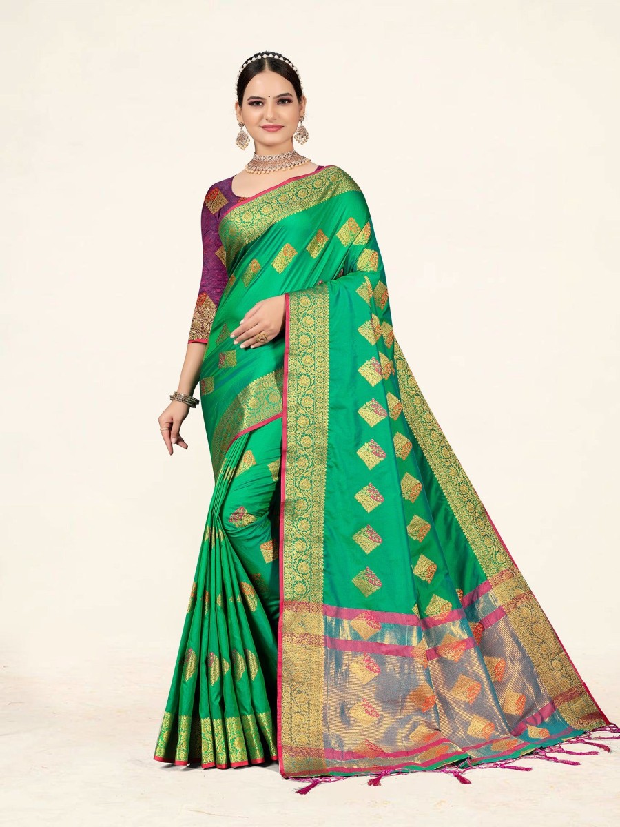 Women Sweet Smile | Women'S Sea Color Stylish Saree With Blouse Set - Sweet Smile Green