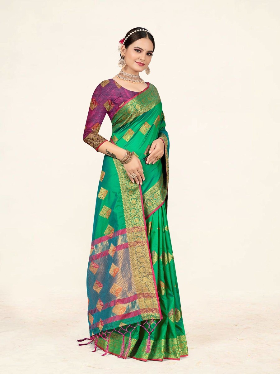 Women Sweet Smile | Women'S Sea Color Stylish Saree With Blouse Set - Sweet Smile Green