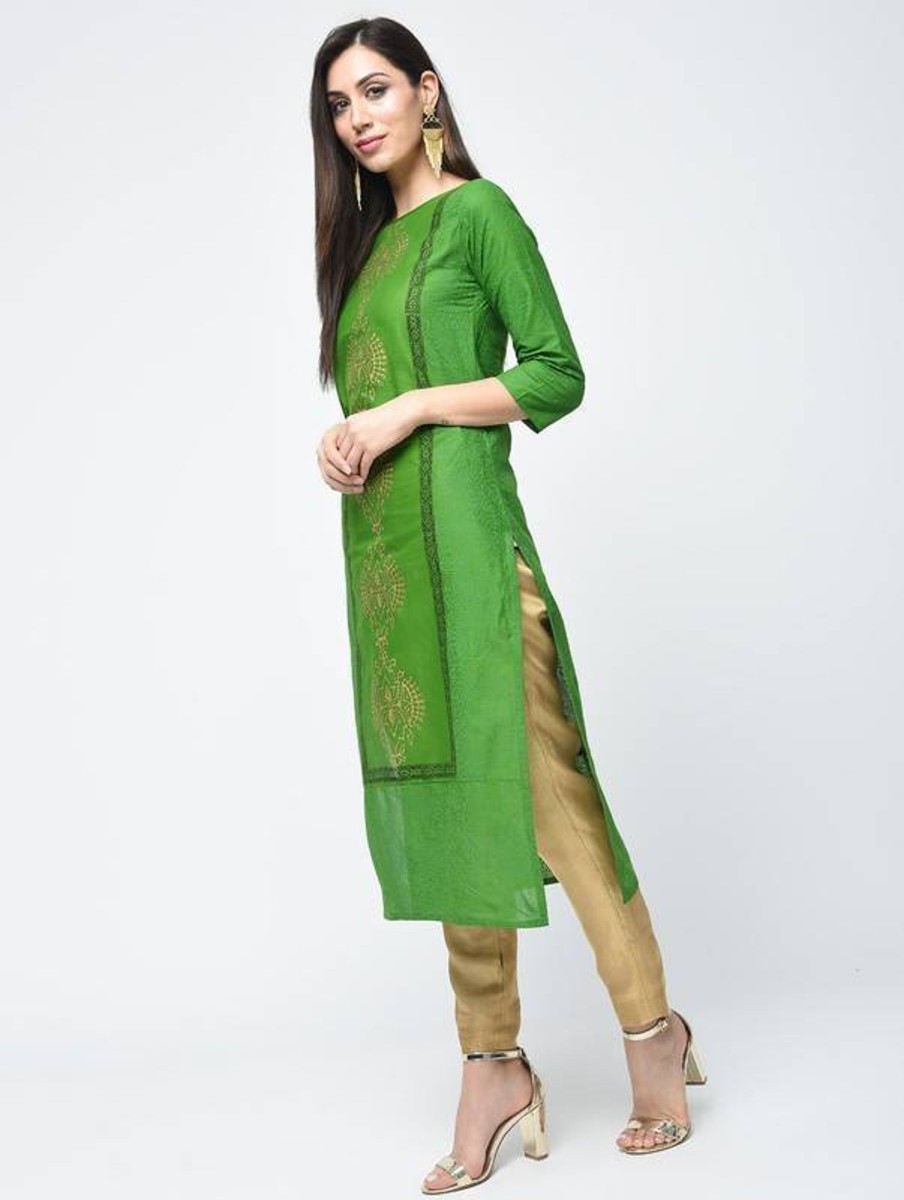 Women Aniyah | Women'S Block Printed Straight Kurta - Aniyah Green