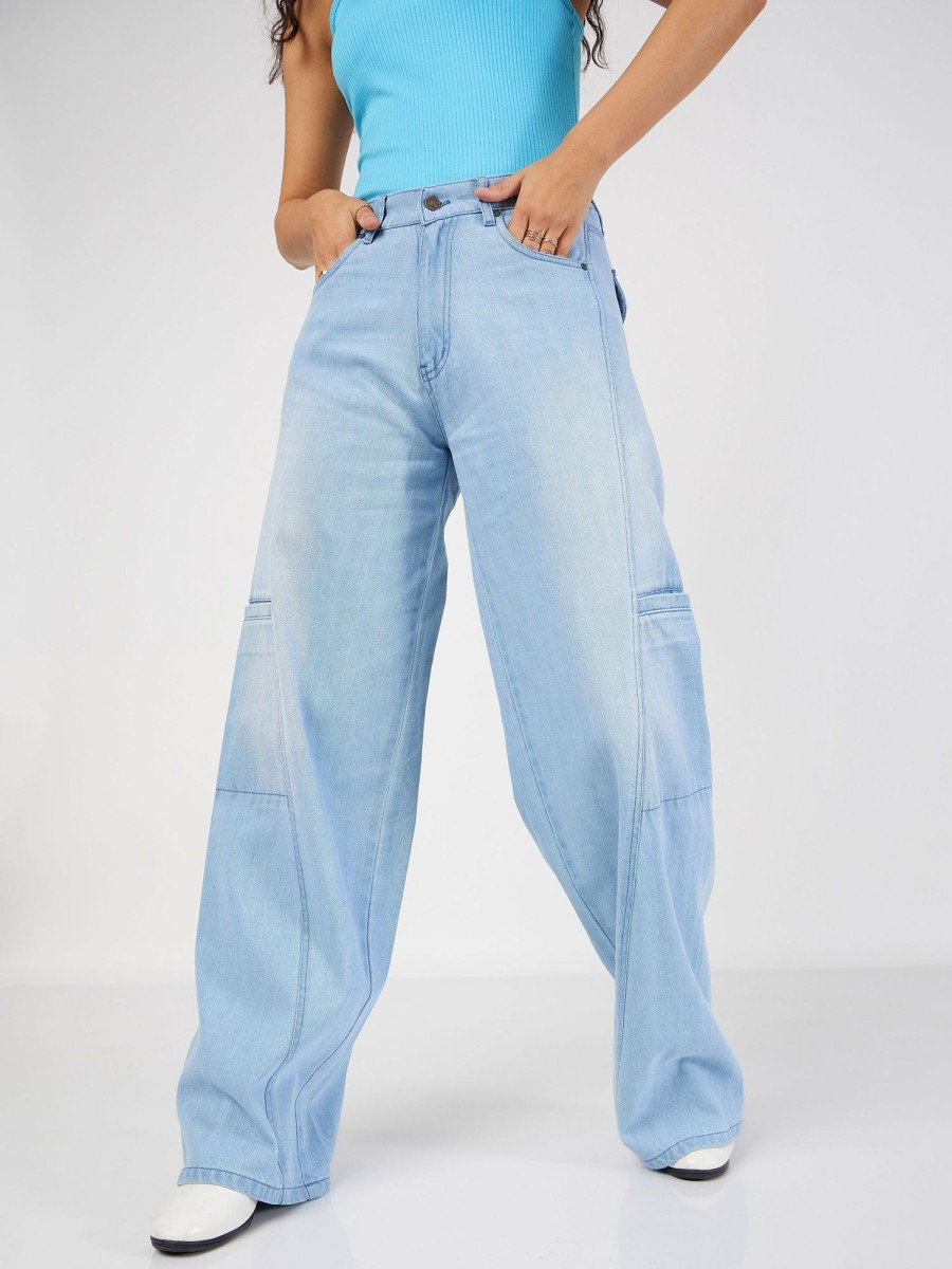 Women Lyush | Women'S Ice Blue Wide Leg Jeans - Lyush