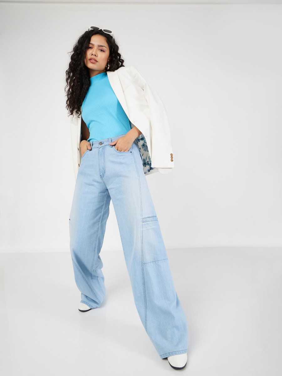 Women Lyush | Women'S Ice Blue Wide Leg Jeans - Lyush