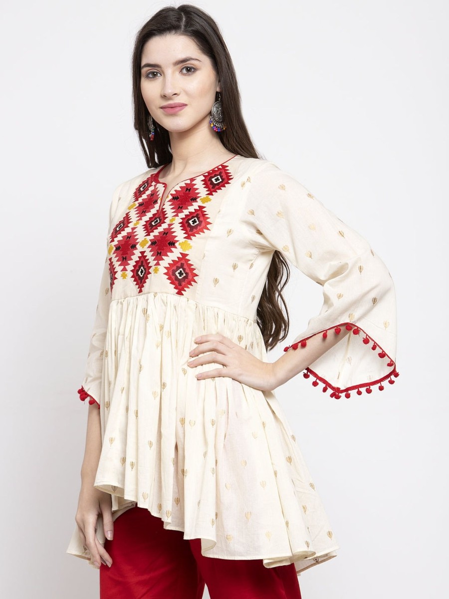 Women Bhama Couture USA | Off-White U0026 Red Printed Tunic - Bhama Couture Usa