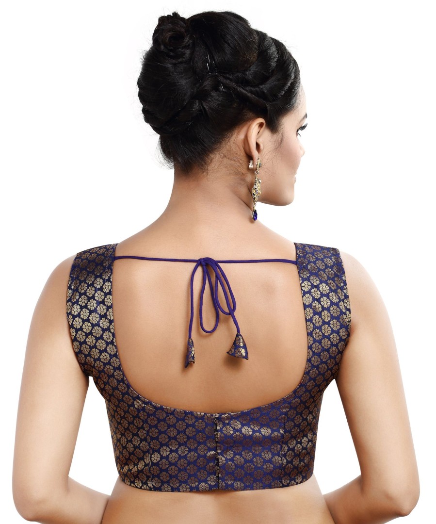 Women Madhu Fashion | Women'S Sleeveless Brocade Readymade Saree Blouse - Madhu Fashion Blue