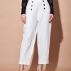 Women Lyush | Women'S White Front Darted Balloon Fit Pants - Lyush