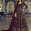 Women Monjolika | Women'S Dark Soft Net Semi Stitched Embroidered Designer Suit - Monjolika Wine