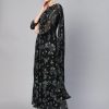 Women Ahalyaa | Women'S Georgette Floral Printed Gown- Ahalyaa Black