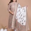 Women Miravan | Women'S Partywear Floral Printed Gota Work Long Anarkali With Dupatta Set - Miravan Brown