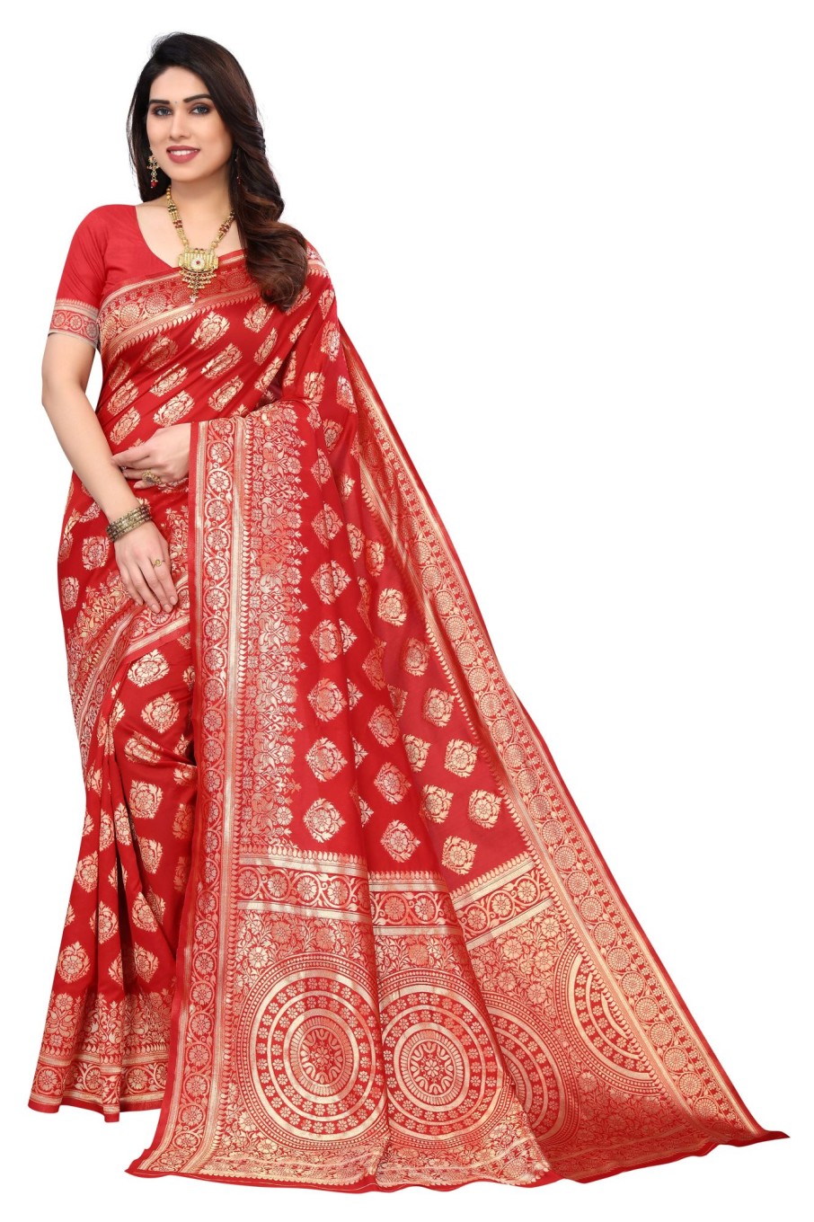 Women Varanga | Women'S Color Banarasi Silk Saree With Blouse - Varanga Red