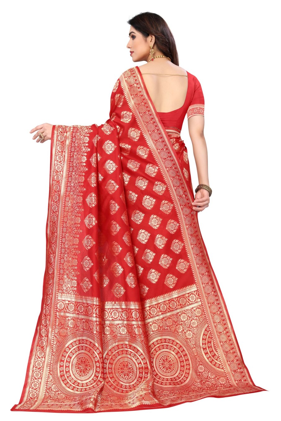 Women Varanga | Women'S Color Banarasi Silk Saree With Blouse - Varanga Red