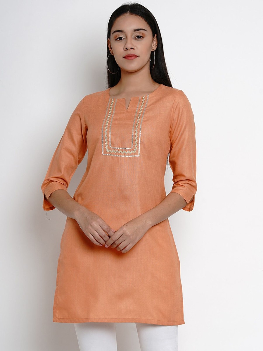 Women Wahe-NOOR | Women'S Orange Tunic With Gota Detailing - Wahe-Noor