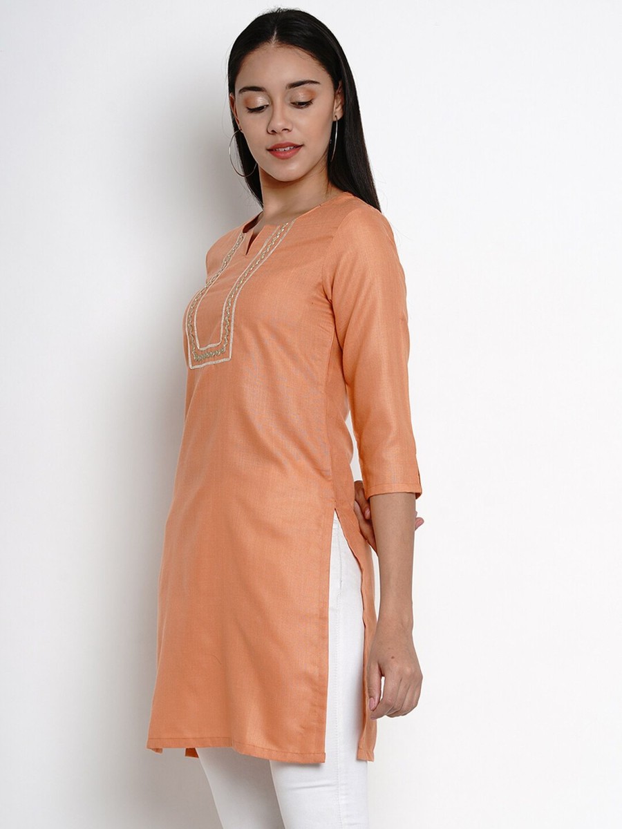 Women Wahe-NOOR | Women'S Orange Tunic With Gota Detailing - Wahe-Noor