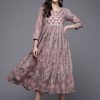 Women Indo Era | Women'S U0026 Pink Printed Flared A-Line Midi Ethnic Dresses - Indo Era Grey