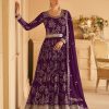 Women Monjolika | Women'S Dark Color Georgette Embroidered Stitched Partywear Suit - Monjolika Purple