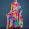 Women Pomcha Jaipur | Women'S Rainbow Organza Anarkali Set - Pomcha Jaipur Multi Color