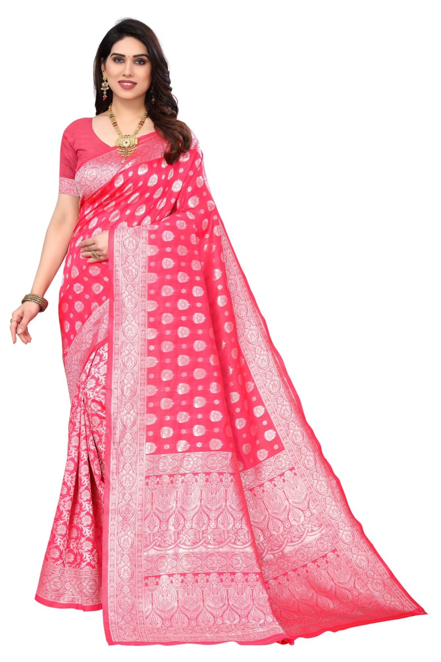 Women Varanga | Women'S Color Banarasi Silk Saree With Blouse - Varanga Pink