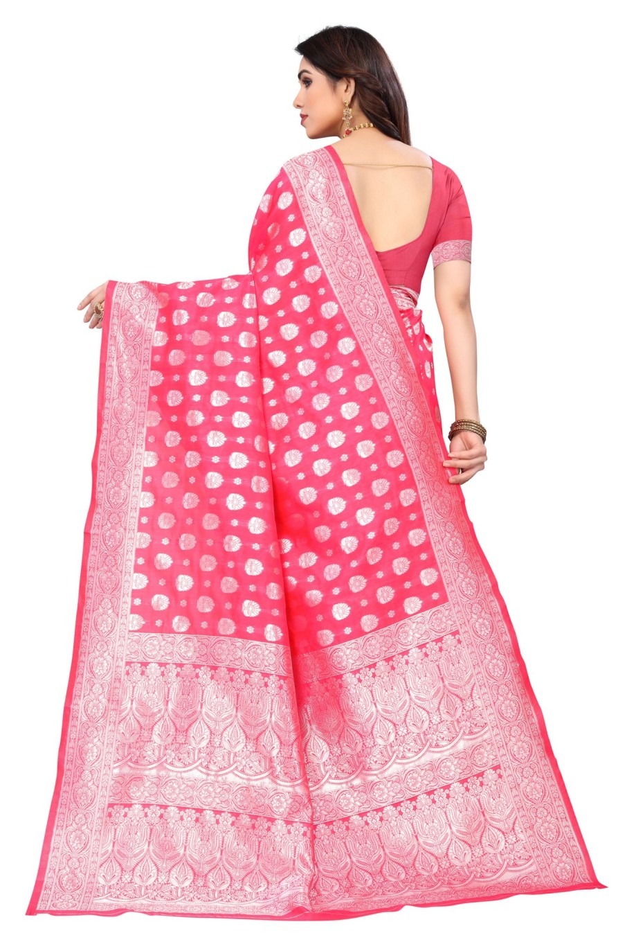 Women Varanga | Women'S Color Banarasi Silk Saree With Blouse - Varanga Pink