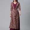 Women Ahalyaa | Women'S Crepe Wine Glitter Print Kurta With Jacket - Ahalyaa