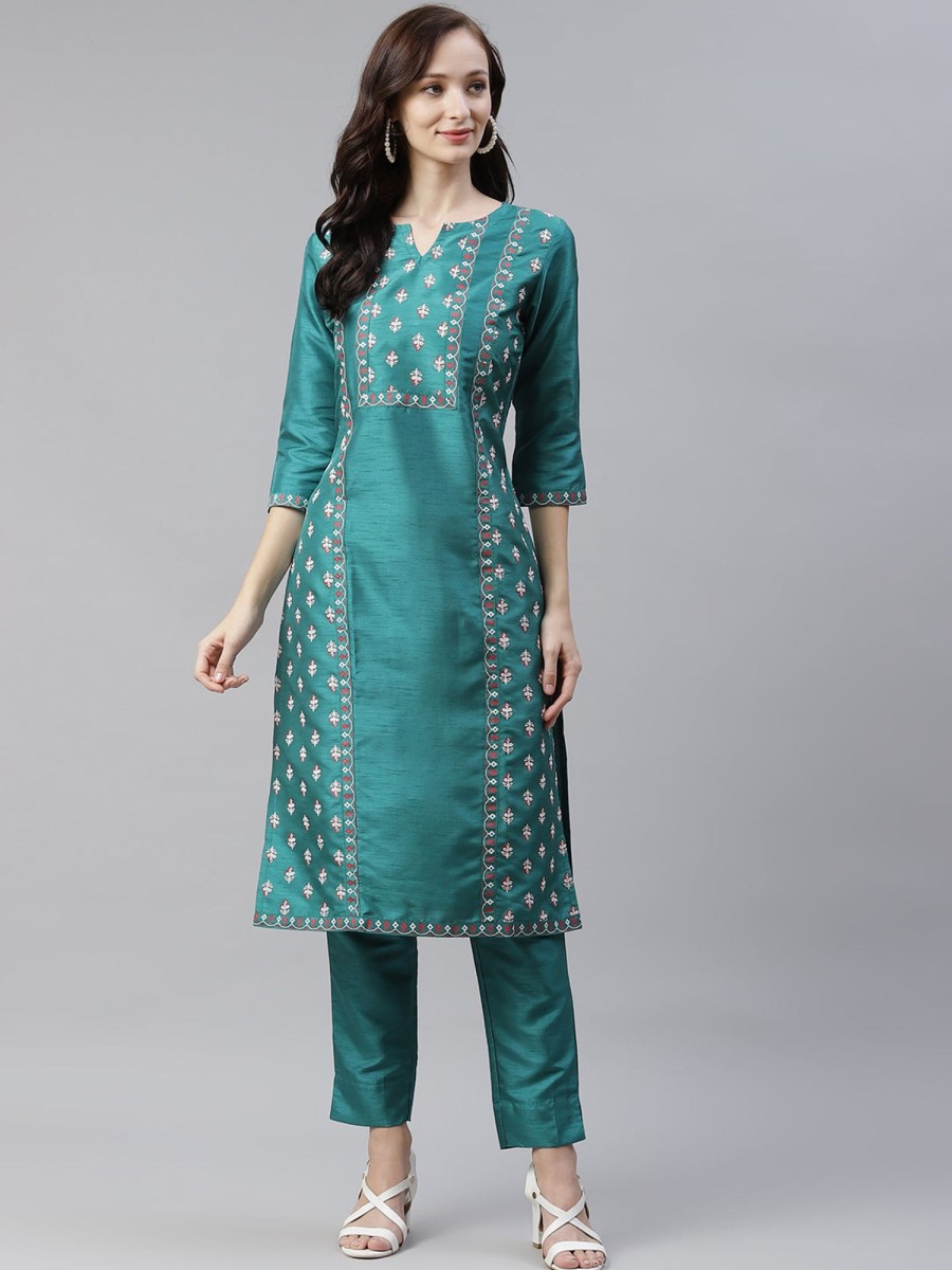 Women Ziyaa | Women Green Silk Kurta By Ziyaa (1 Pc Set)