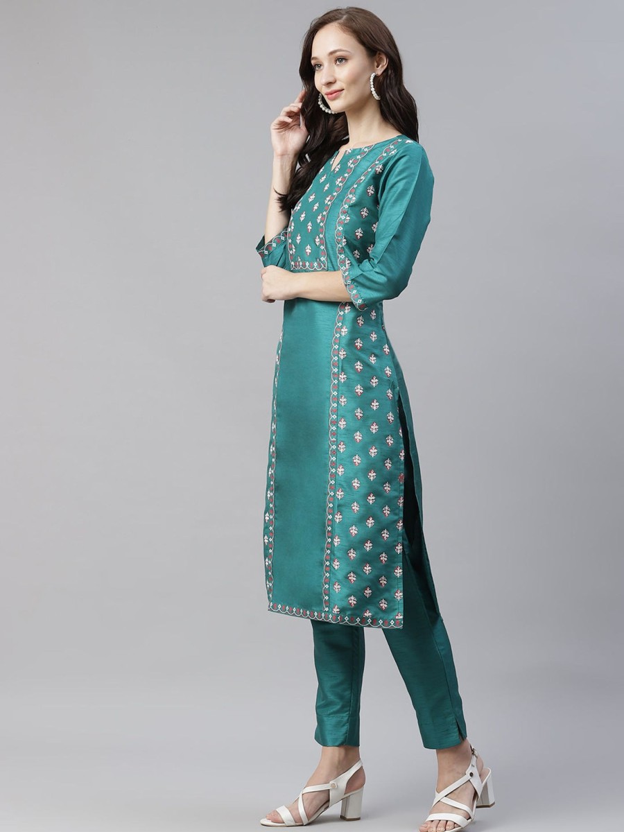 Women Ziyaa | Women Green Silk Kurta By Ziyaa (1 Pc Set)