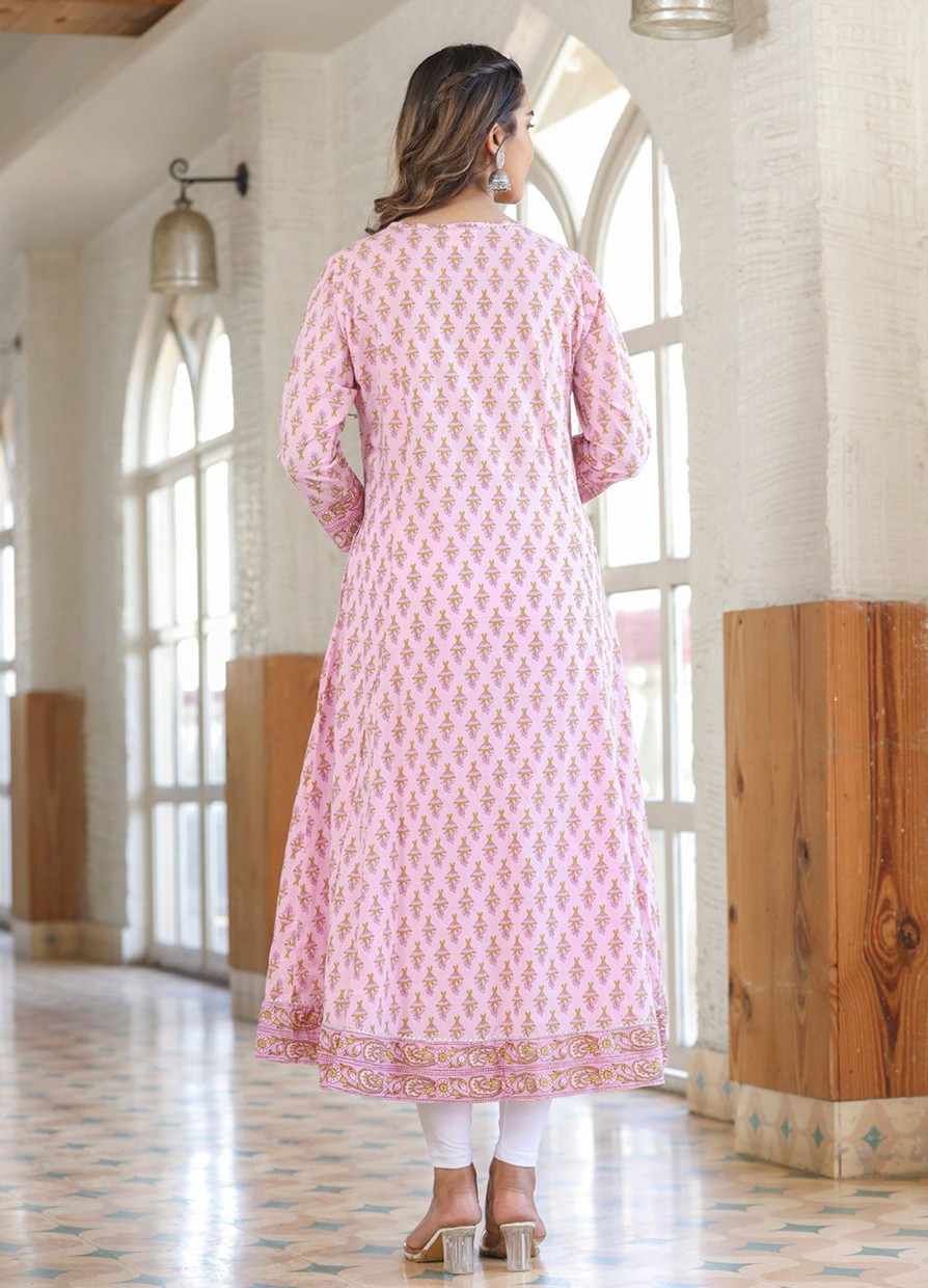 Women KAAJH | Women'S Pink Cotton Printed A-Line Kurta - Kaajh