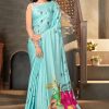 Women Monjolika | Women'S Monjolika Fashion Sky Blue Color Satin Digital Print Saree - Monjolika