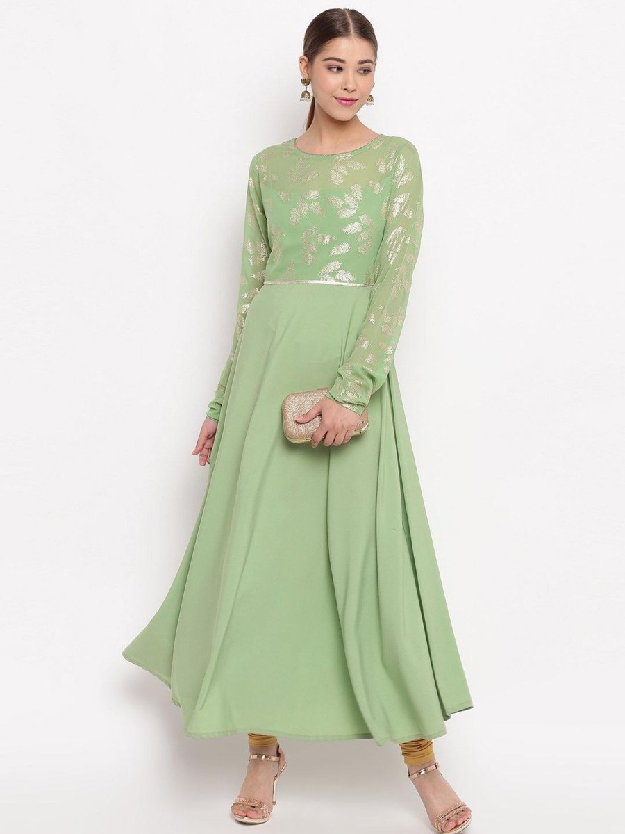 Women Janasya | Women'S Light Green Poly Crepe Kurta By Janasya 1Pc