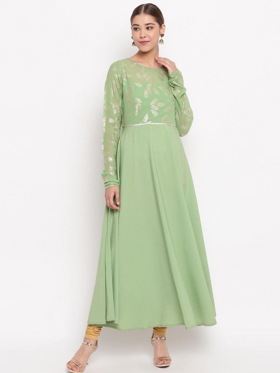 Women Janasya | Women'S Light Green Poly Crepe Kurta By Janasya 1Pc