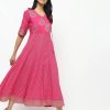 Women CHEERA | Women'S Angrakha Checkered Foil Printed Kurta With Doori Tassels - Cheera Pink