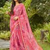 Women Sangam Prints | Women'S Pink Organza Digital Print Traditional Saree - Sangam Prints