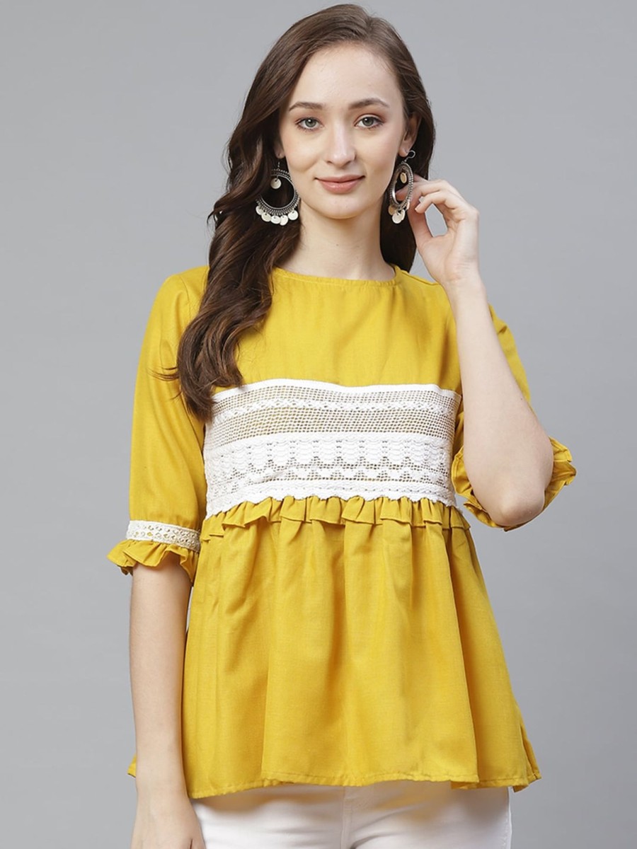 Women Wahe-NOOR | Women'S Mustard Yellow Solid A-Line Top - Wahe-Noor