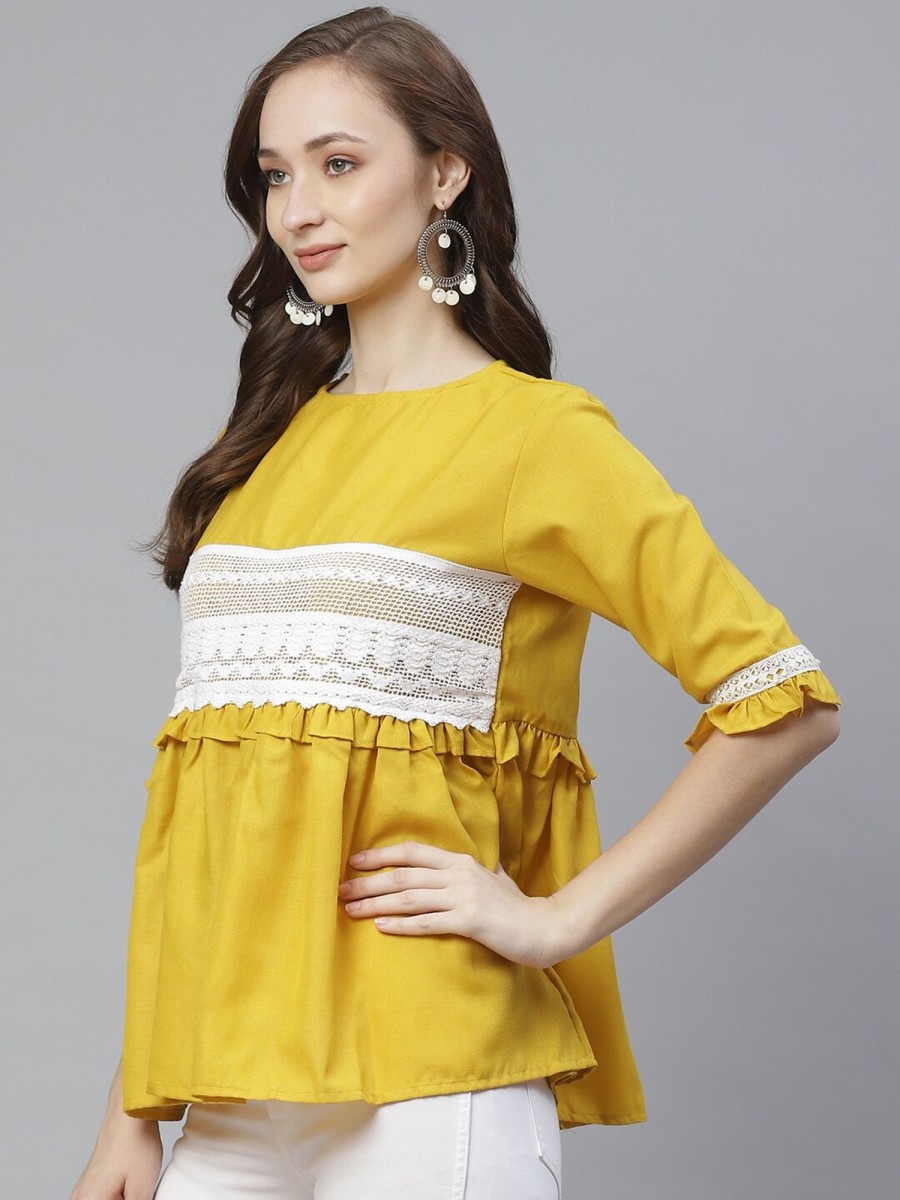 Women Wahe-NOOR | Women'S Mustard Yellow Solid A-Line Top - Wahe-Noor