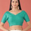 Women Royal Dwells | Women'S Sea Toned Pure Silk Plain Readymade Blouse - Royal Dwells Green