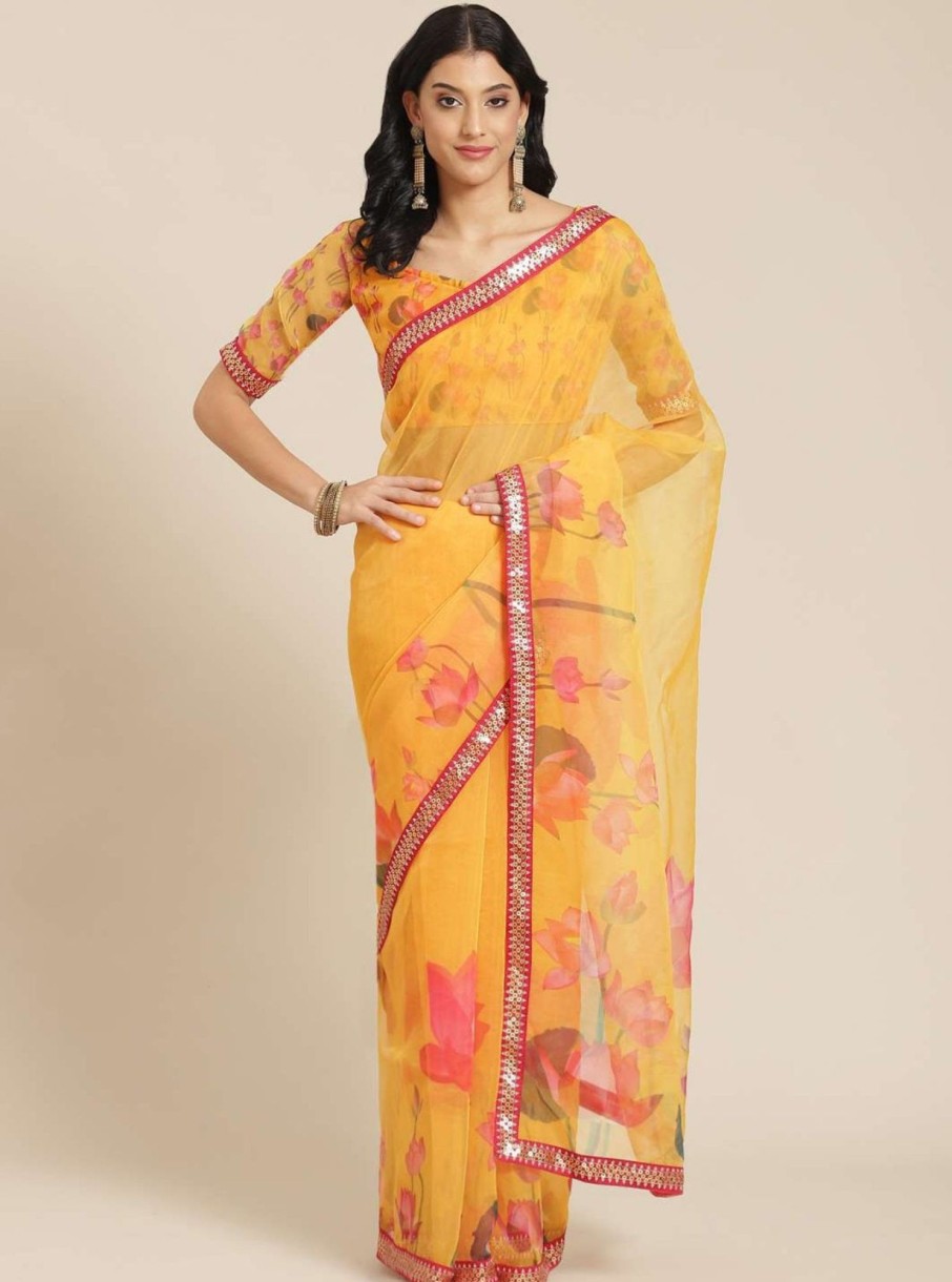 Women Dwija Fashion | Women'S Designer Color Oraganza Saree Collection - Dwija Fashion Yellow