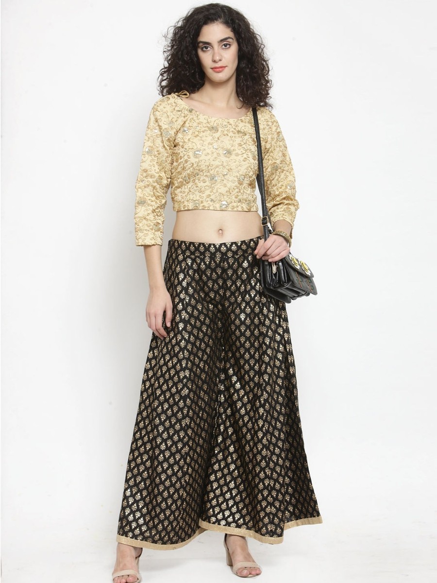 Women Wahe-NOOR | Women'S Black Printed Rayon Sharara - Wahe-Noor