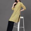 Women Janasya USA | Women'S Yellow Cotton Ethnic Motifs Regular Tunic - Janasya Usa