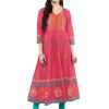 Women NOZ2TOZ | Women'S Pink Festive Ajrakh Hand Block Cotton Printed Anarkali - Noz2Toz