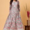 Women KAAJH | Women'S Green Red Floral Print Embroidery Anarkali Kurta - Kaajh