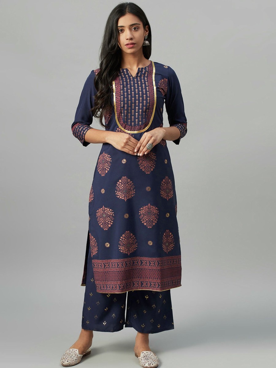 Women Ziyaa | Women'S Blue Crepe Kurta - Ziyaa