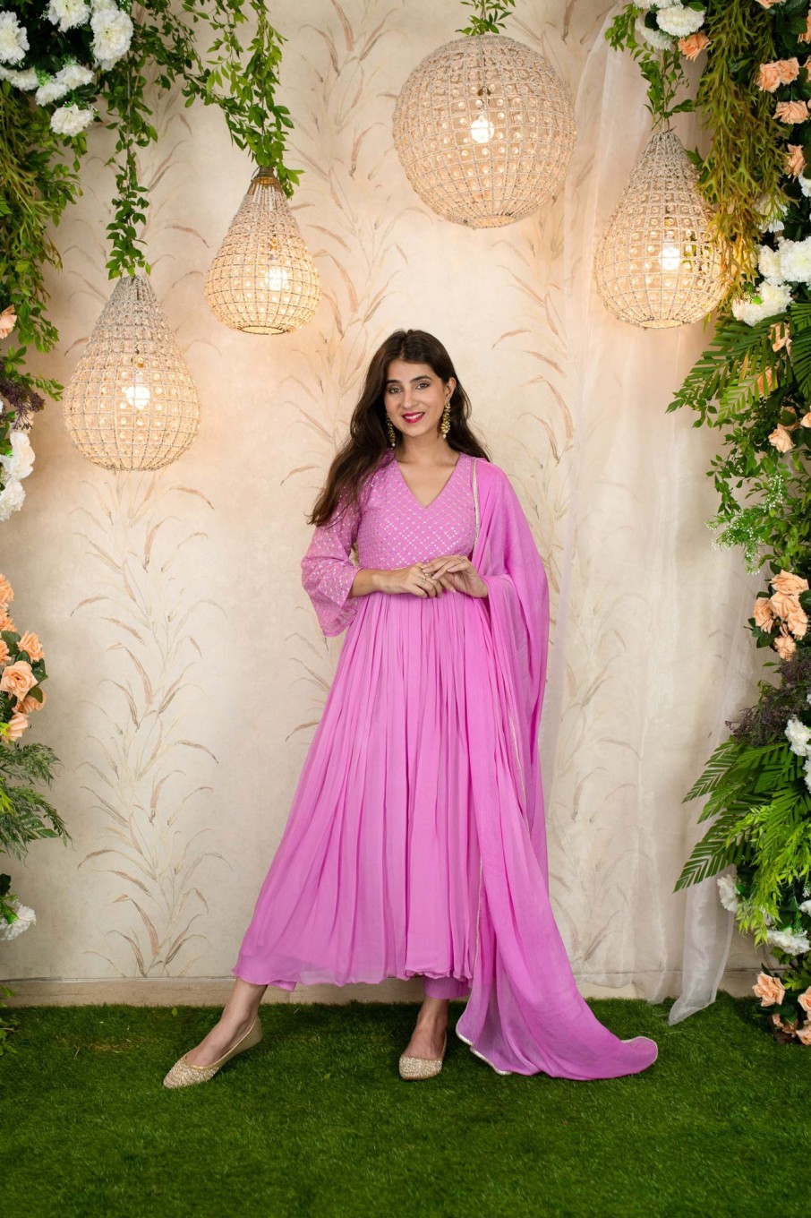 Women Label Shaurya Sanadhya | Women'S Lavender Pink Flared Anarkali - Label Shaurya Sanadhya