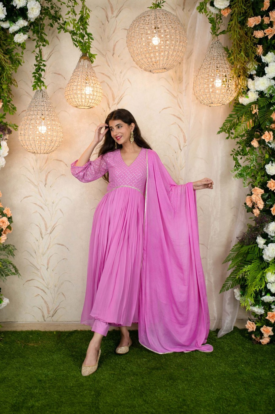 Women Label Shaurya Sanadhya | Women'S Lavender Pink Flared Anarkali - Label Shaurya Sanadhya