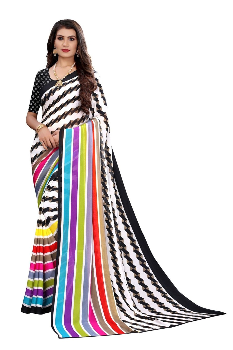 Women Vamika | Women'S Multicolor Printed Georgette Saree - Vamika